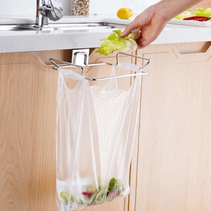 Kitchen Cabinet Door Trash Rack, Stainless Steel Garbage Bag Holder-Black