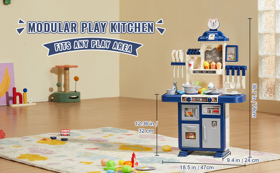 Kids Kitchen Playset 48PCS Pretend Cooking Toy with Lights & Water Sink