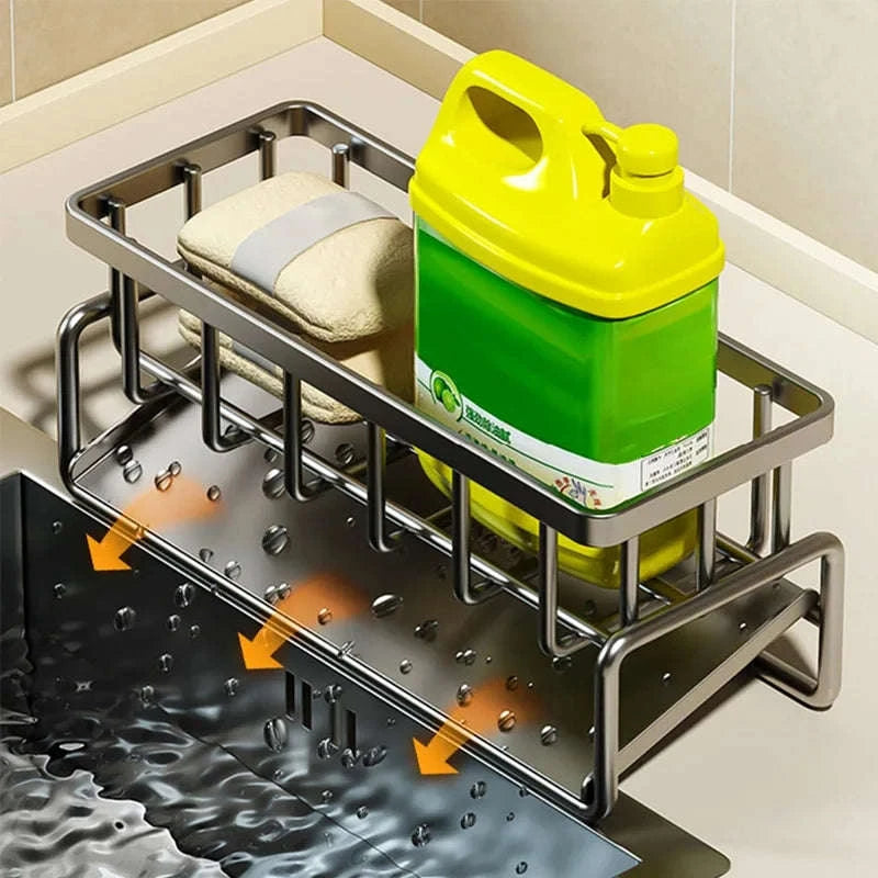 Kitchen Sink Organizer with Tilted Drain Tray Steel Storage Rack 23×9×10cm-United States