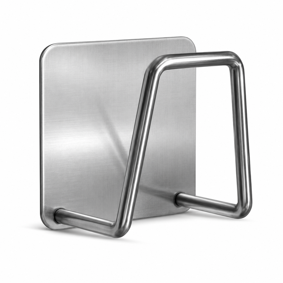Silver stainless steel sponge holder rack on white