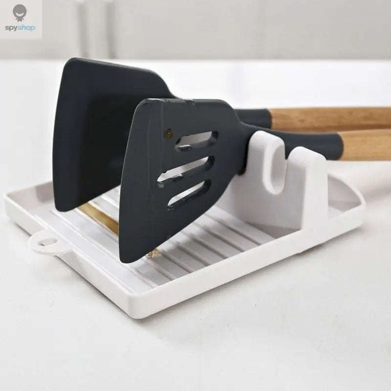 Kitchen Utensil Holder Rack – Multifunctional Rest for Spoons, Spatulas & Lids-White