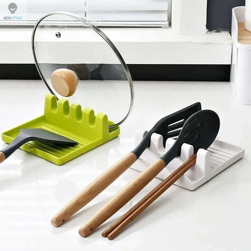 Kitchen Utensil Holder Rack – Multifunctional Rest for Spoons, Spatulas & Lids-White