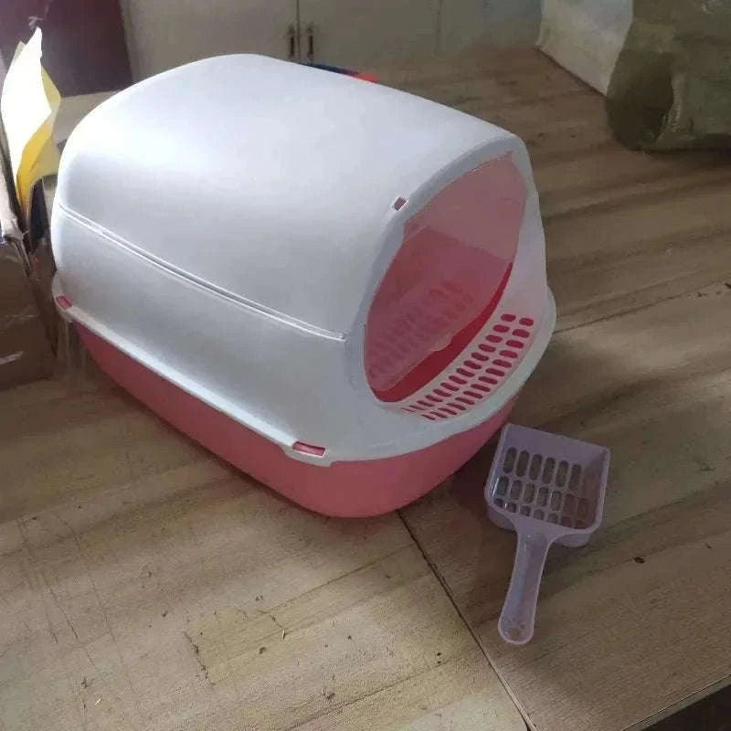 Kitty Sandbox Semi-Enclosed Cat Litter Box for Cleaner Floors-B Pink