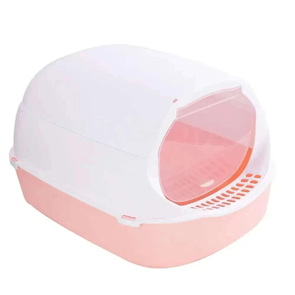 Kitty Sandbox Semi-Enclosed Cat Litter Box for Cleaner Floors-B Pink