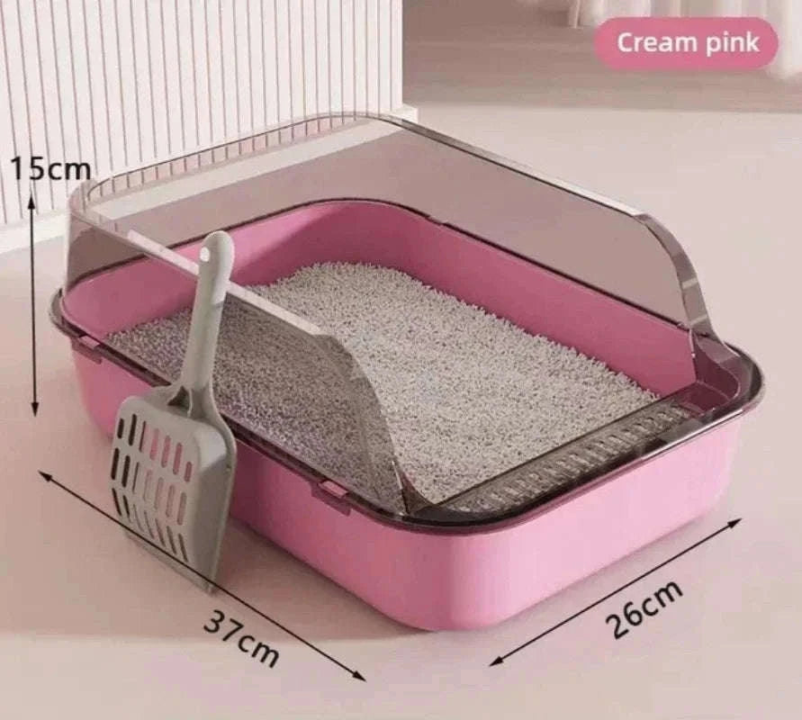 Kitty Sandbox Semi-Enclosed Cat Litter Box for Cleaner Floors-B Pink