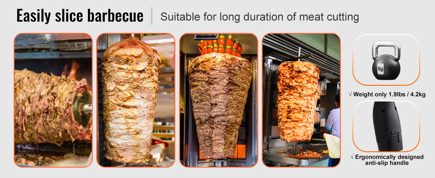 Cuchillo Eléctrico Inalámbrico para Shawarma 100mm Cortador de Gyro de Acero Inoxidable
