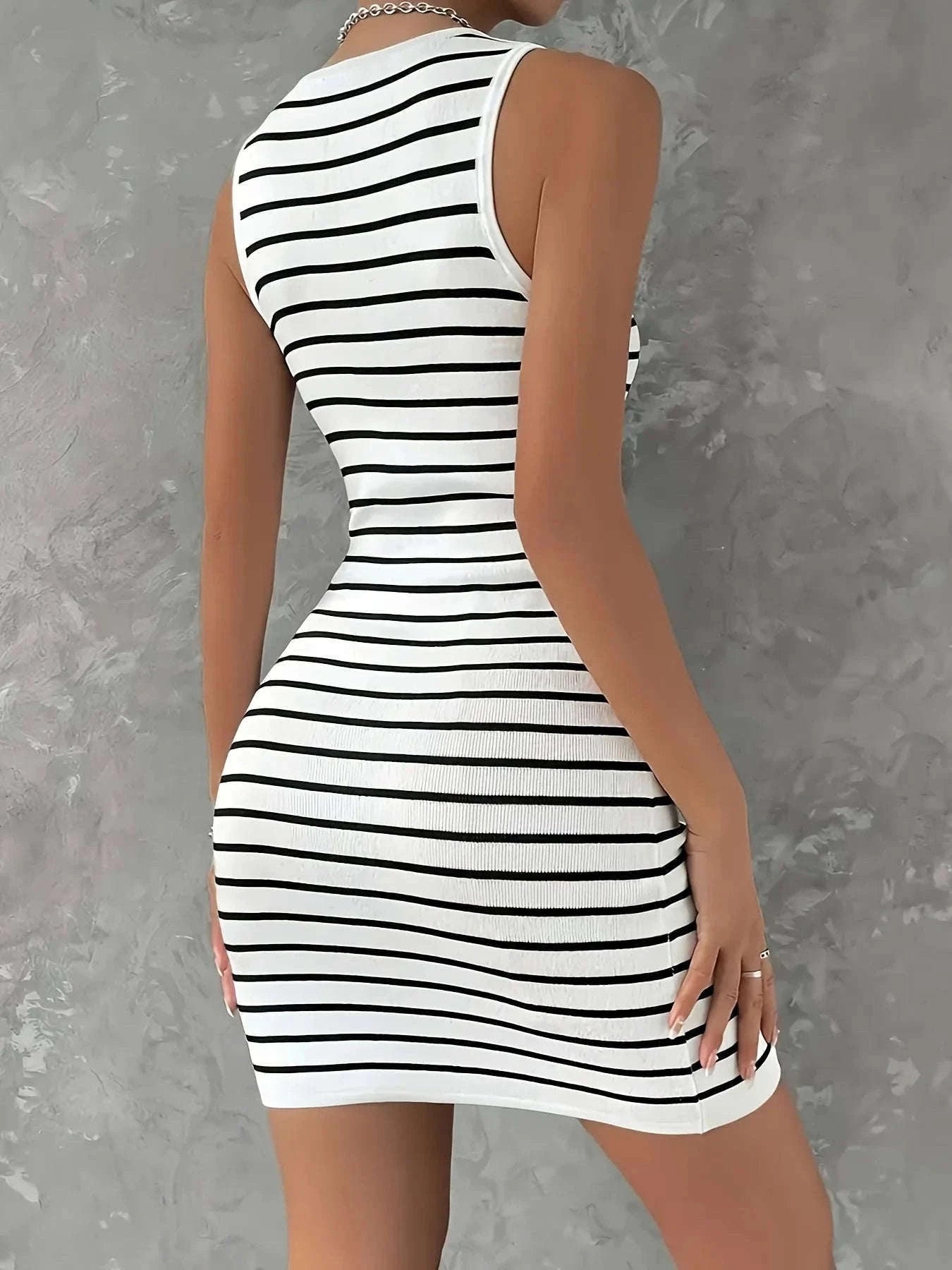 Knitted Hip Dress with Zipper Waist Bodycon Style-S / WHITE / CHINA