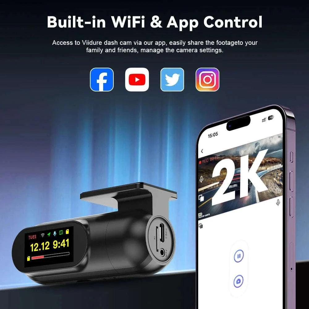 Kocam 2K WiFi Dash Cam with Night Vision and GPS Support-Only S40 Dashcam / 64G