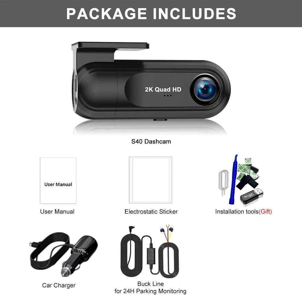 Kocam 2K WiFi Dash Cam with Night Vision and GPS Support-Only S40 Dashcam / 64G
