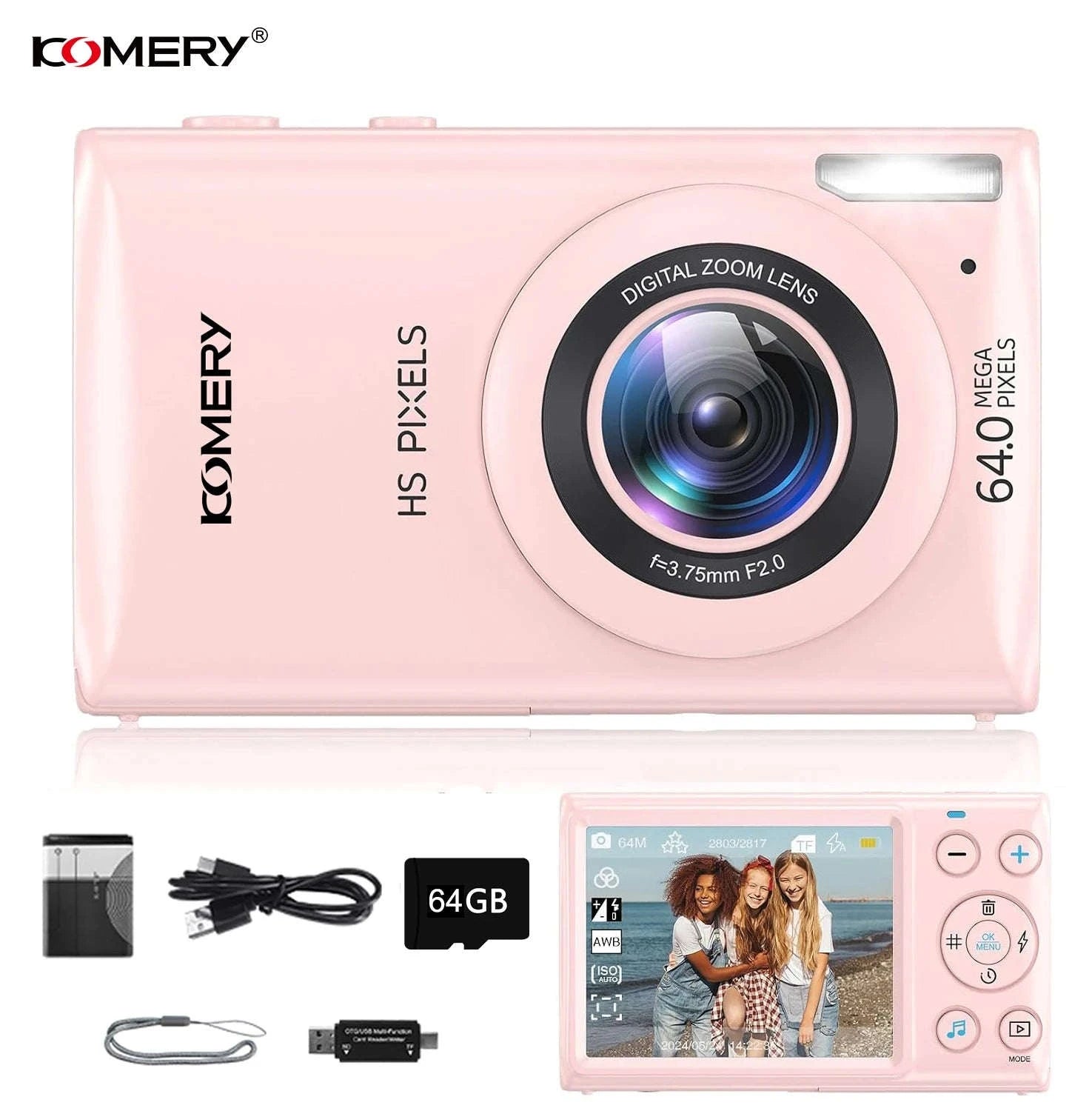 KOMERY 4K 64MP Digital Camera with 18X Zoom and Autofocus-Standard Package