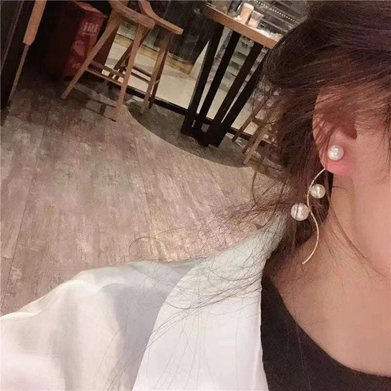 Korean Long Tassel Pearl Dangle Earrings for Women-1