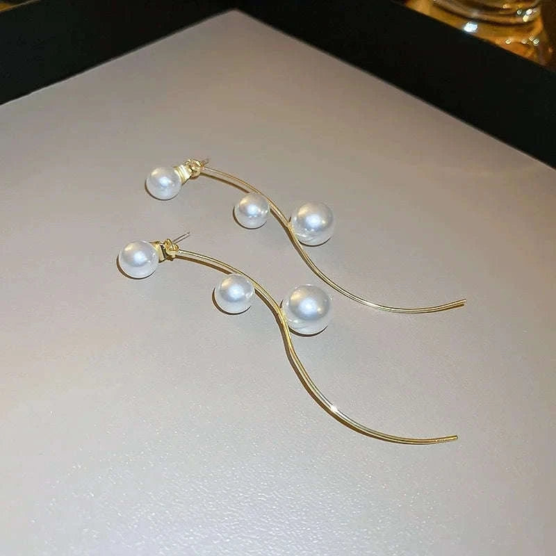 Korean Long Tassel Pearl Dangle Earrings for Women-1