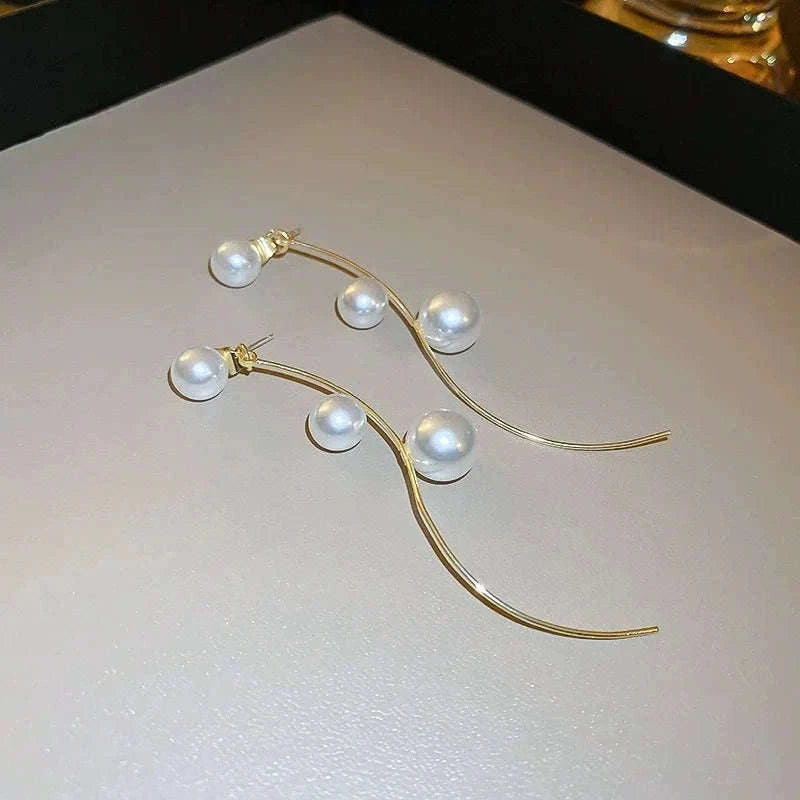 Korean Long Tassel Pearl Dangle Earrings for Women-1