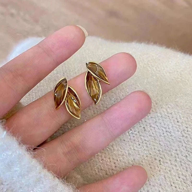 Korean Metal Leaf Stud Earrings-661730