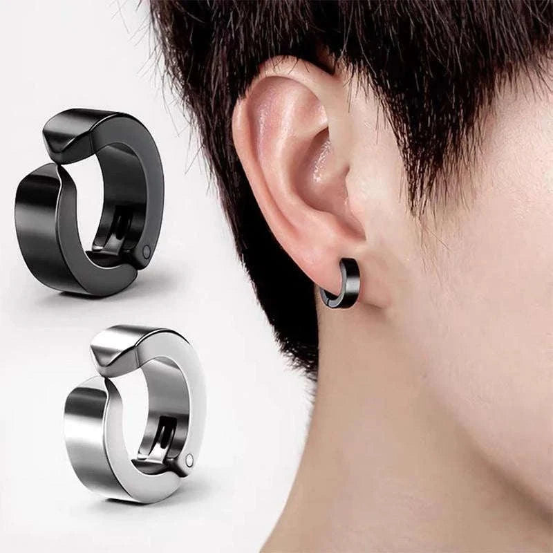 Korean Punk Ear Clips in Black Stainless Steel-Steel