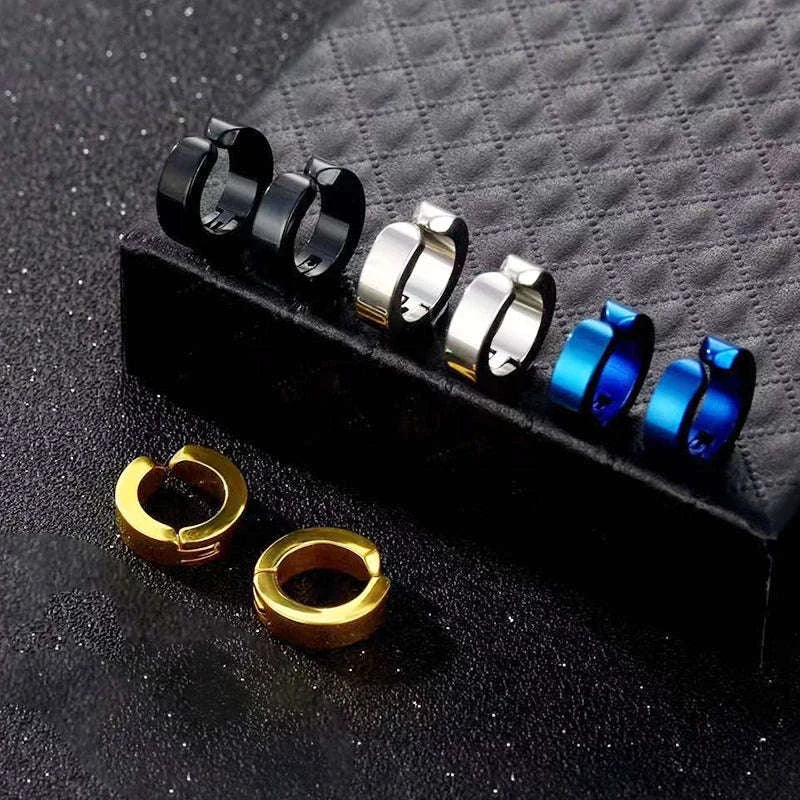Korean Punk Ear Clips in Black Stainless Steel-Steel