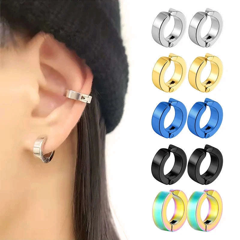 Korean Punk Ear Clips in Black Stainless Steel-Steel