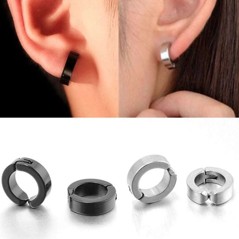 Korean Punk Ear Clips in Black Stainless Steel-Steel