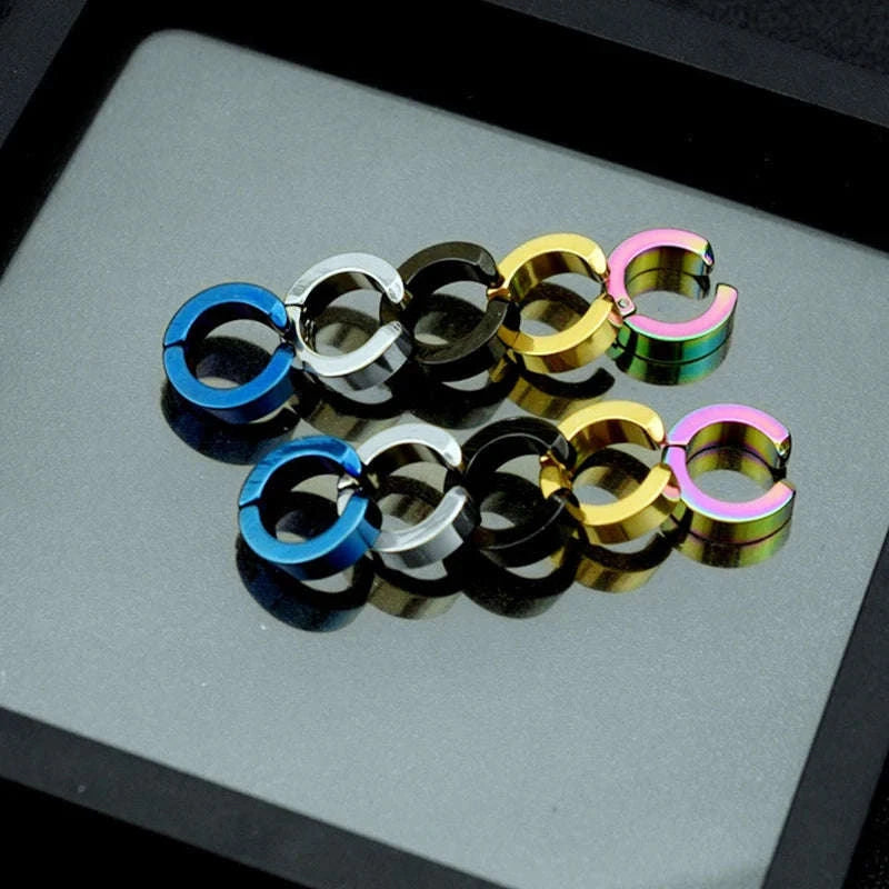 Korean Punk Ear Clips in Black Stainless Steel-Steel