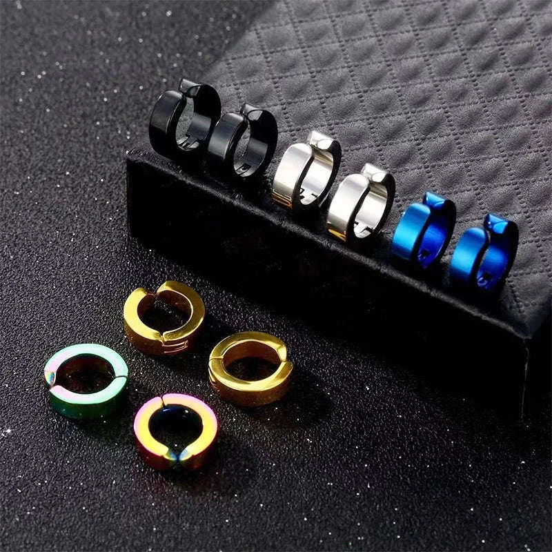 Korean Punk Ear Clips in Black Stainless Steel-Steel