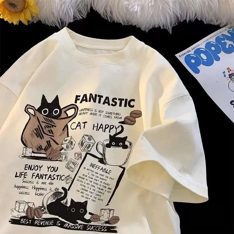 Korean Style Cartoon Print T-Shirt Unisex-2XL / Black