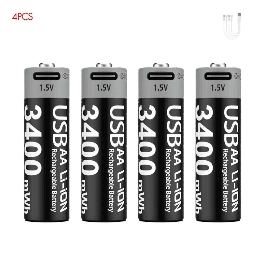 Kuugro USB AA 1.5V 3400mWh Type-C Rechargeable Lithium Battery for Hunting Camera Remote Control Mouse Smart Door Lock Toys-USB AA 3400mWh 8PC / Mexico