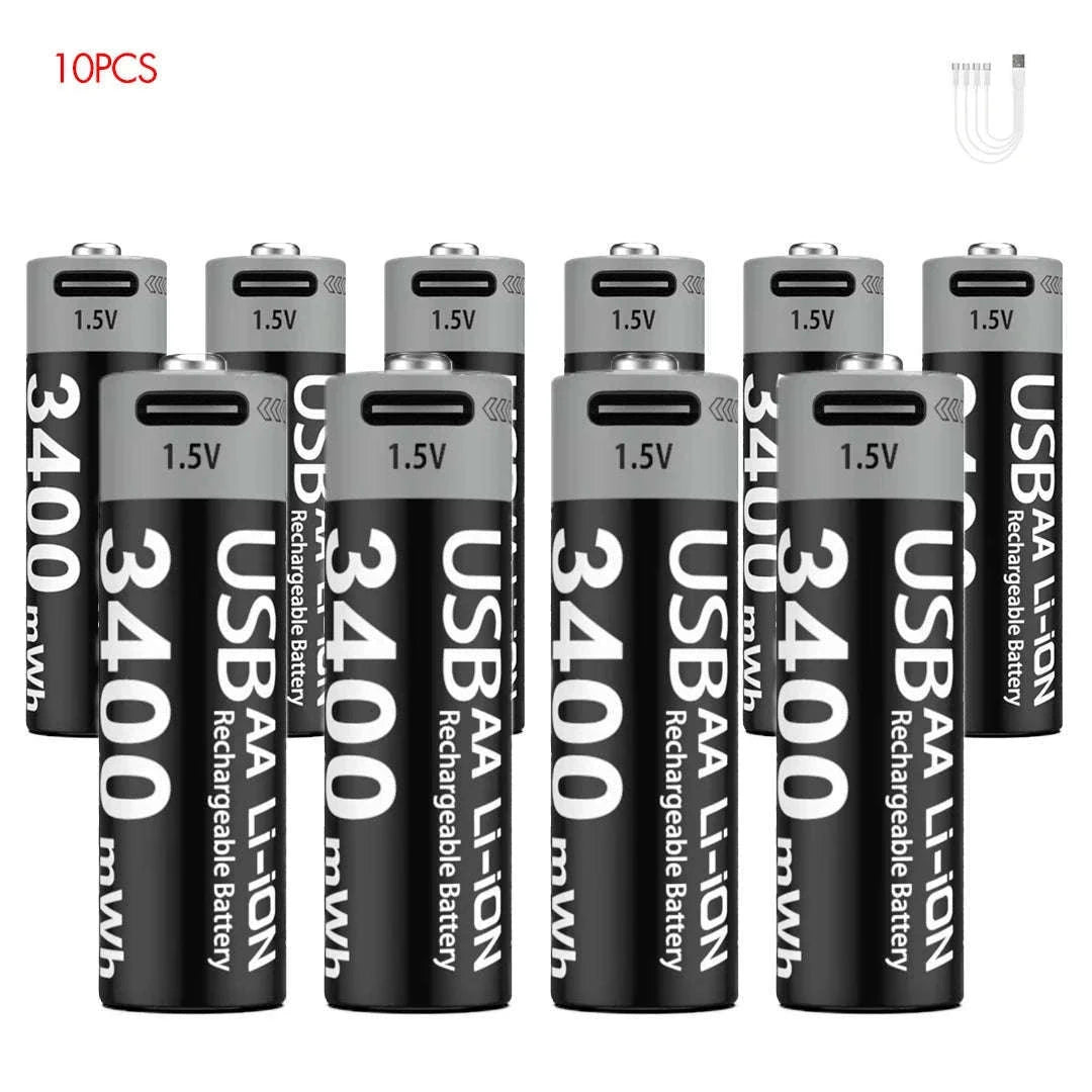 Kuugro USB AA 1.5V 3400mWh Type-C Rechargeable Lithium Battery for Hunting Camera Remote Control Mouse Smart Door Lock Toys-USB AA 3400mWh 8PC / Mexico