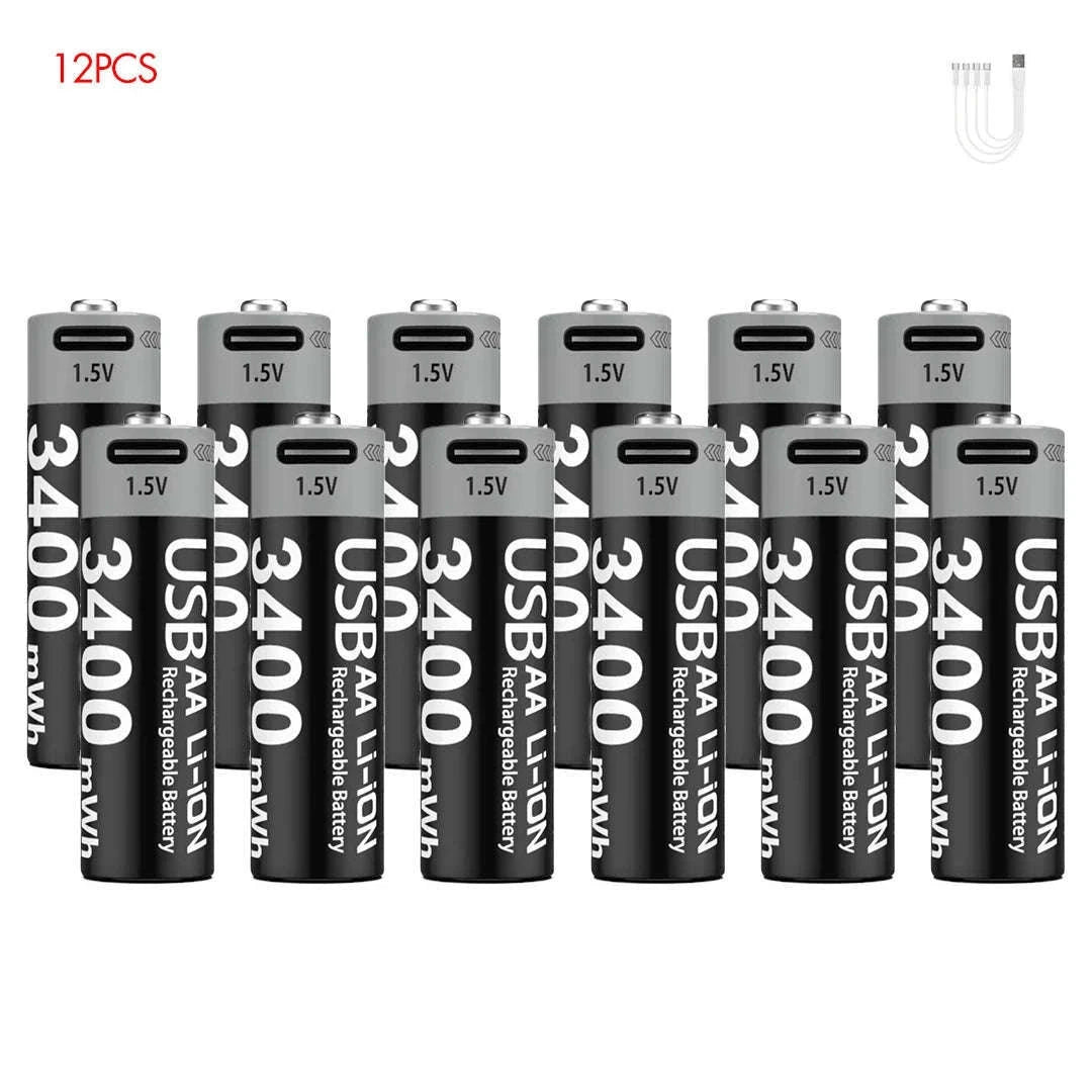 Kuugro USB AA 1.5V 3400mWh Type-C Rechargeable Lithium Battery for Hunting Camera Remote Control Mouse Smart Door Lock Toys-USB AA 3400mWh 8PC / Mexico