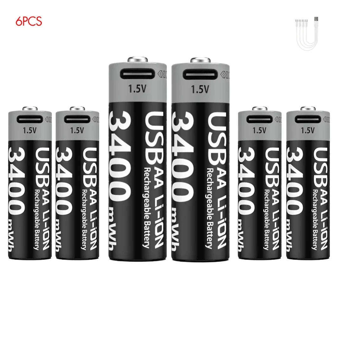 Kuugro USB AA 1.5V 3400mWh Type-C Rechargeable Lithium Battery for Hunting Camera Remote Control Mouse Smart Door Lock Toys-USB AA 3400mWh 8PC / Mexico