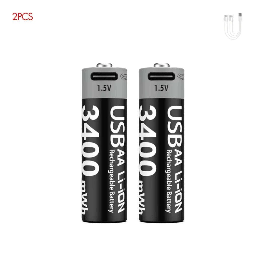 Kuugro USB AA 1.5V 3400mWh Type-C Rechargeable Lithium Battery for Hunting Camera Remote Control Mouse Smart Door Lock Toys-USB AA 3400mWh 8PC / Mexico
