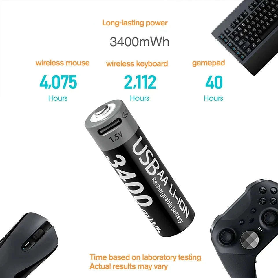 Kuugro USB AA 1.5V 3400mWh Type-C Rechargeable Lithium Battery for Hunting Camera Remote Control Mouse Smart Door Lock Toys-USB AA 3400mWh 8PC / Mexico