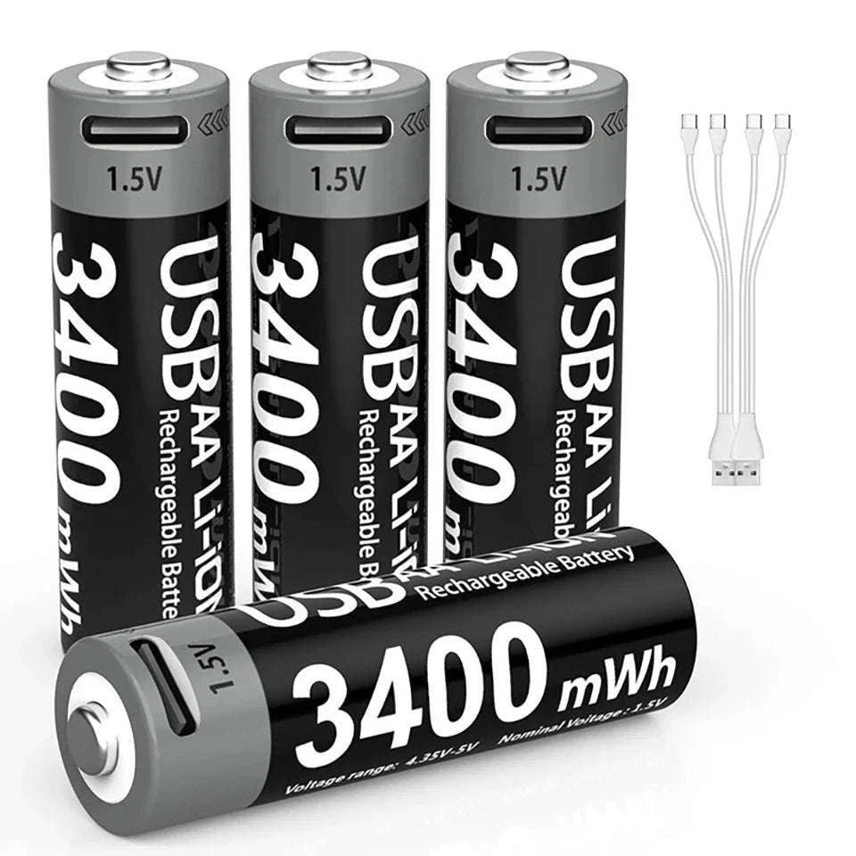 Kuugro USB AA 1.5V 3400mWh Type-C Rechargeable Lithium Battery for Hunting Camera Remote Control Mouse Smart Door Lock Toys-USB AA 3400mWh 8PC / Mexico