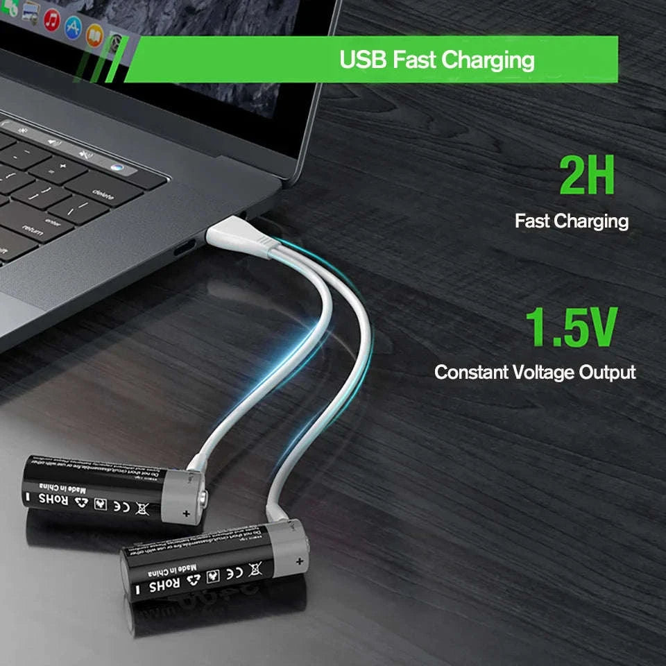 Kuugro USB AA 1.5V 3400mWh Type-C Rechargeable Lithium Battery for Hunting Camera Remote Control Mouse Smart Door Lock Toys-USB AA 3400mWh 8PC / Mexico