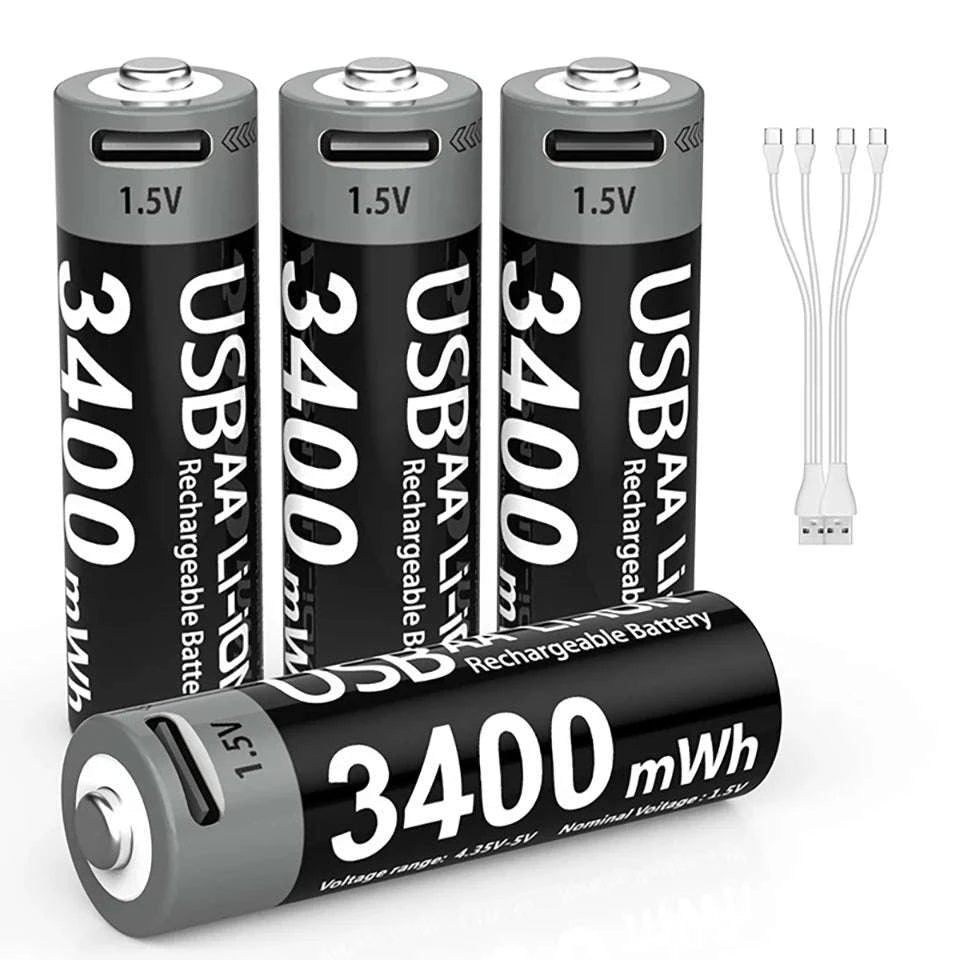 Kuugro USB AA 1.5V 3400mWh Type-C Rechargeable Lithium Battery for Hunting Camera Remote Control Mouse Smart Door Lock Toys-USB AA 3400mWh 8PC / Mexico