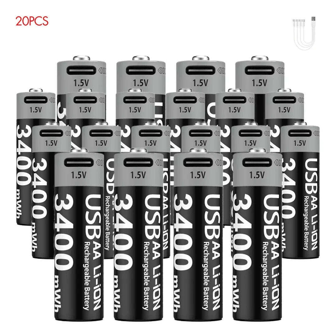 Kuugro USB AA 1.5V 3400mWh Type-C Rechargeable Lithium Battery for Hunting Camera Remote Control Mouse Smart Door Lock Toys-USB AA 3400mWh 8PC / Mexico