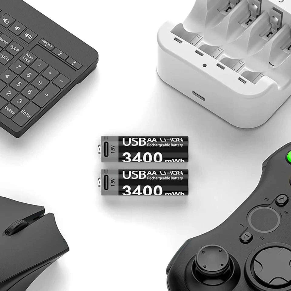 Kuugro USB AA 1.5V 3400mWh Type-C Rechargeable Lithium Battery for Hunting Camera Remote Control Mouse Smart Door Lock Toys-USB AA 3400mWh 8PC / Mexico