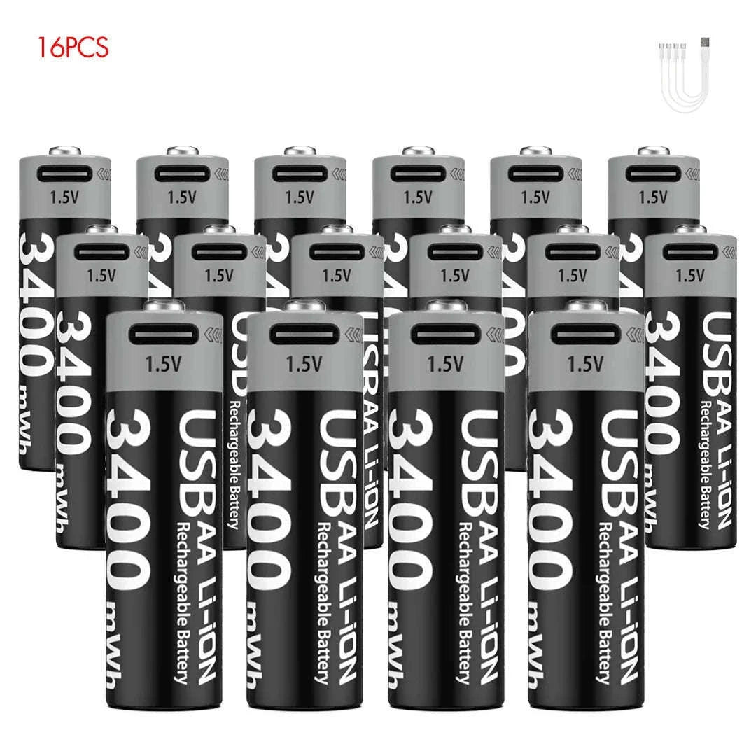 Kuugro USB AA 1.5V 3400mWh Type-C Rechargeable Lithium Battery for Hunting Camera Remote Control Mouse Smart Door Lock Toys-USB AA 3400mWh 8PC / Mexico
