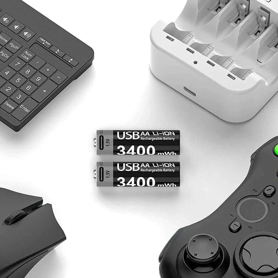 Kuugro USB AA 1.5V 3400mWh Type-C Rechargeable Lithium Battery for Hunting Camera Remote Control Mouse Smart Door Lock Toys-USB AA 3400mWh 8PC / Mexico