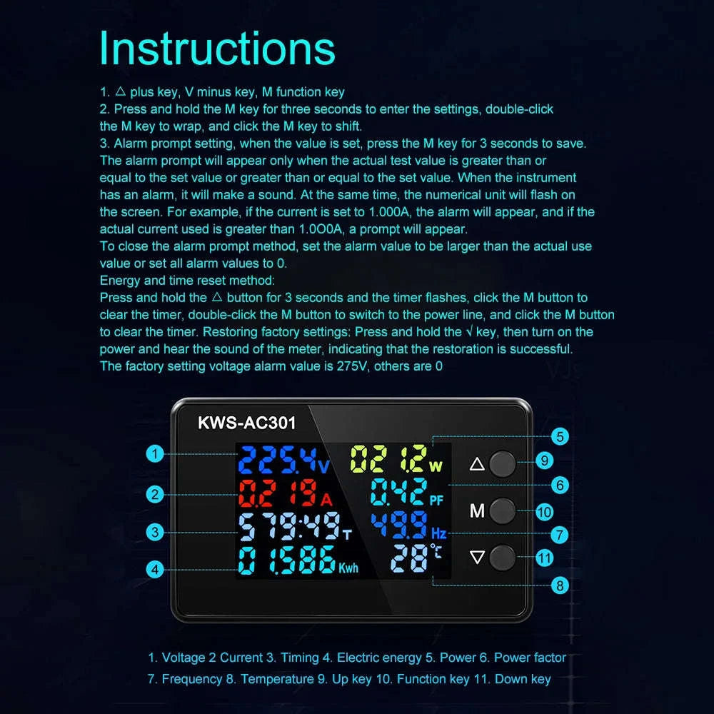 KWS-AC301 Wattmeter Power Meter Voltmeter-KWS-AC301L C