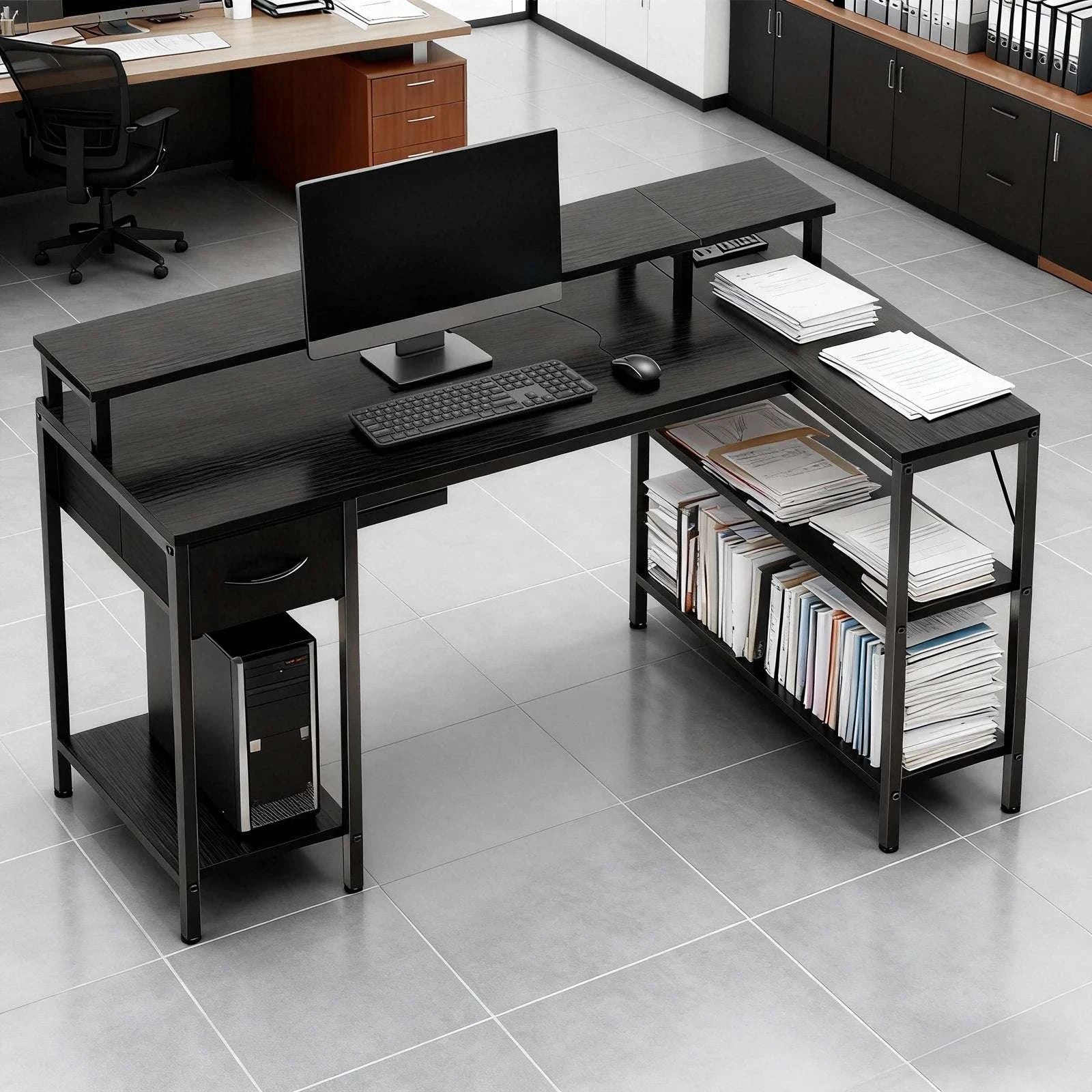 L-Shaped Gaming Desk with LED Lights, USB Ports & Storage Shelves-47IN White / United States