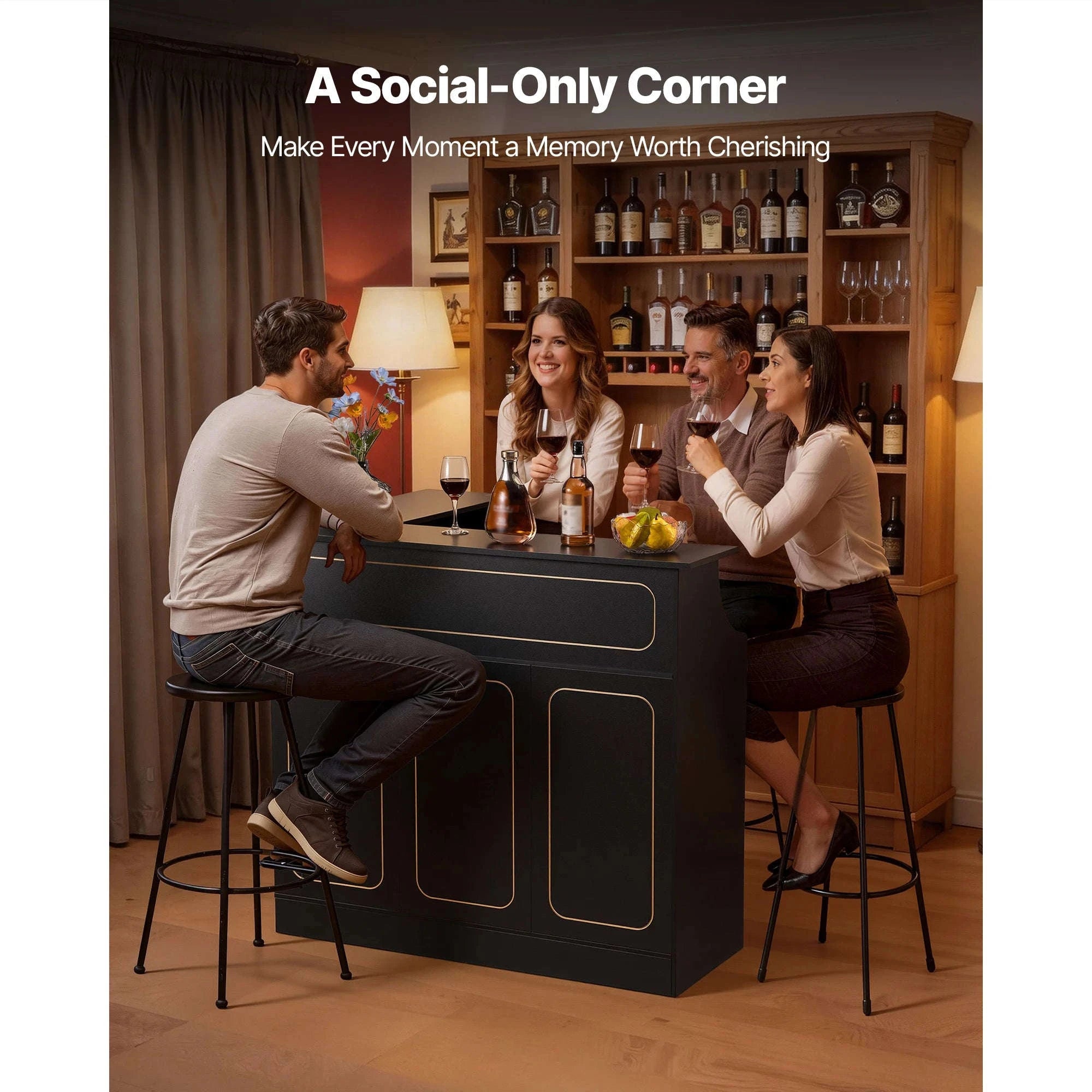 L-Shaped Wine Bar Cabinet with 4-Tier Storage Shelves-51.18x39.37x44.09in / United States