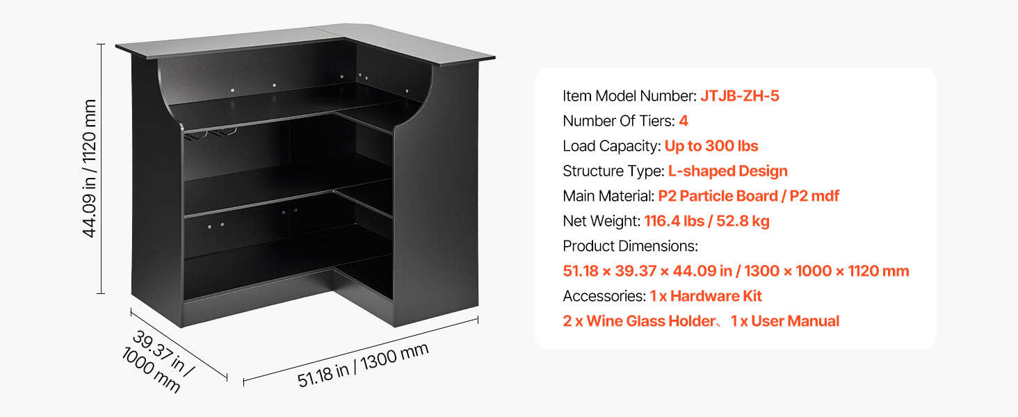 L-Shaped Wine Bar Cabinet with 4-Tier Storage Shelves-51.18x39.37x44.09in / United States