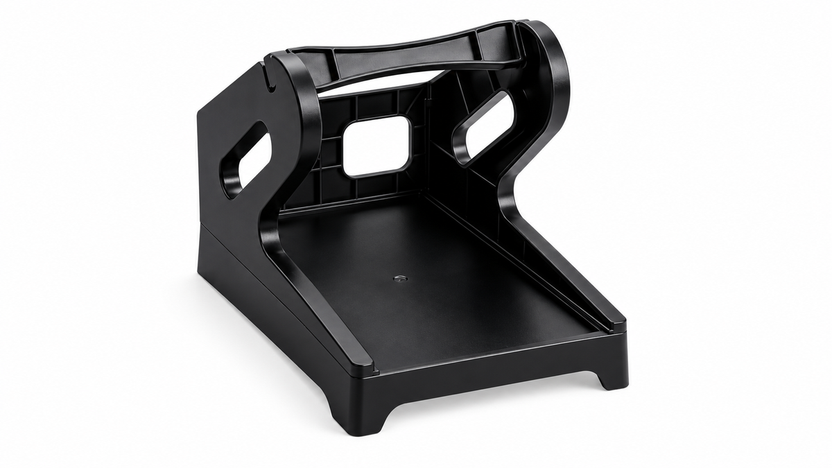 Black desktop label holder on white background