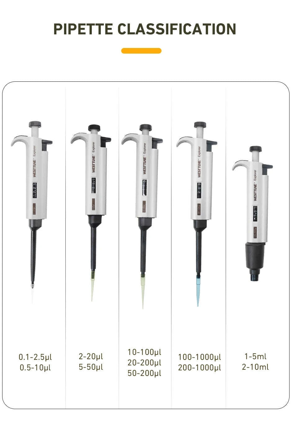 Laboratory Micro Pipette Gun, Adjustable Single Channel Pipettor-50-200ul