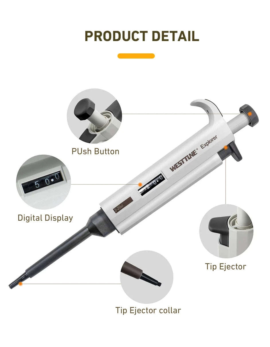 Laboratory Micro Pipette Gun, Single Channel, Adjustable Volume-100-1000ul
