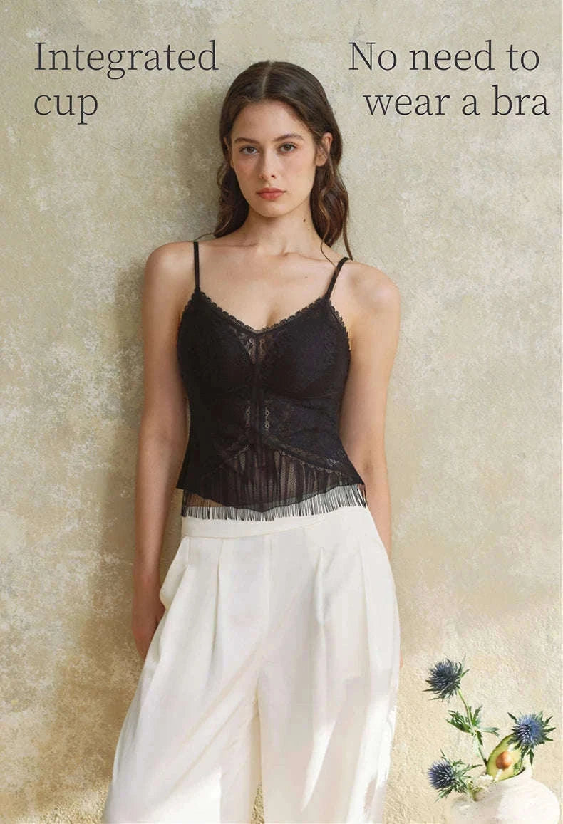 Lace Camisole Tank Top with Stretch Fit and Open Back Style-White / L