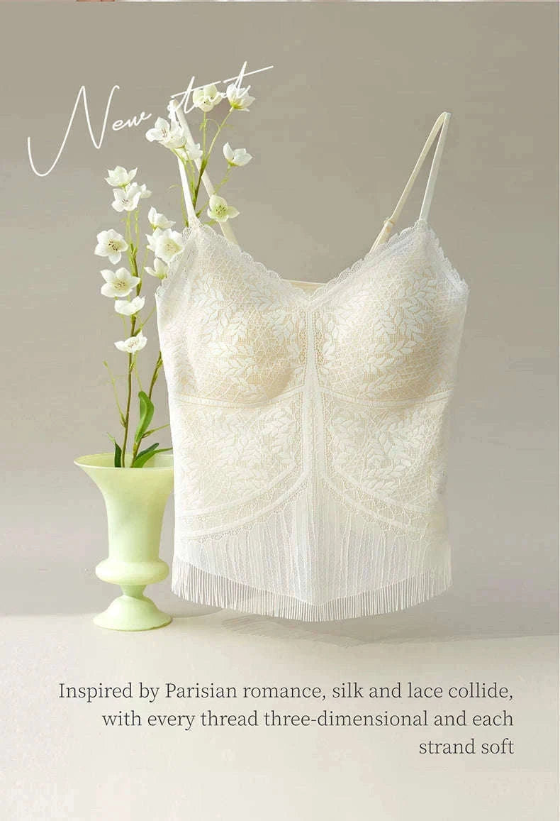 Lace Camisole Tank Top with Stretch Fit and Open Back Style-White / L