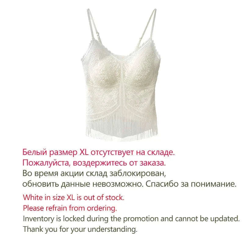 Lace Camisole Tank Top with Stretch Fit and Open Back Style-White / L