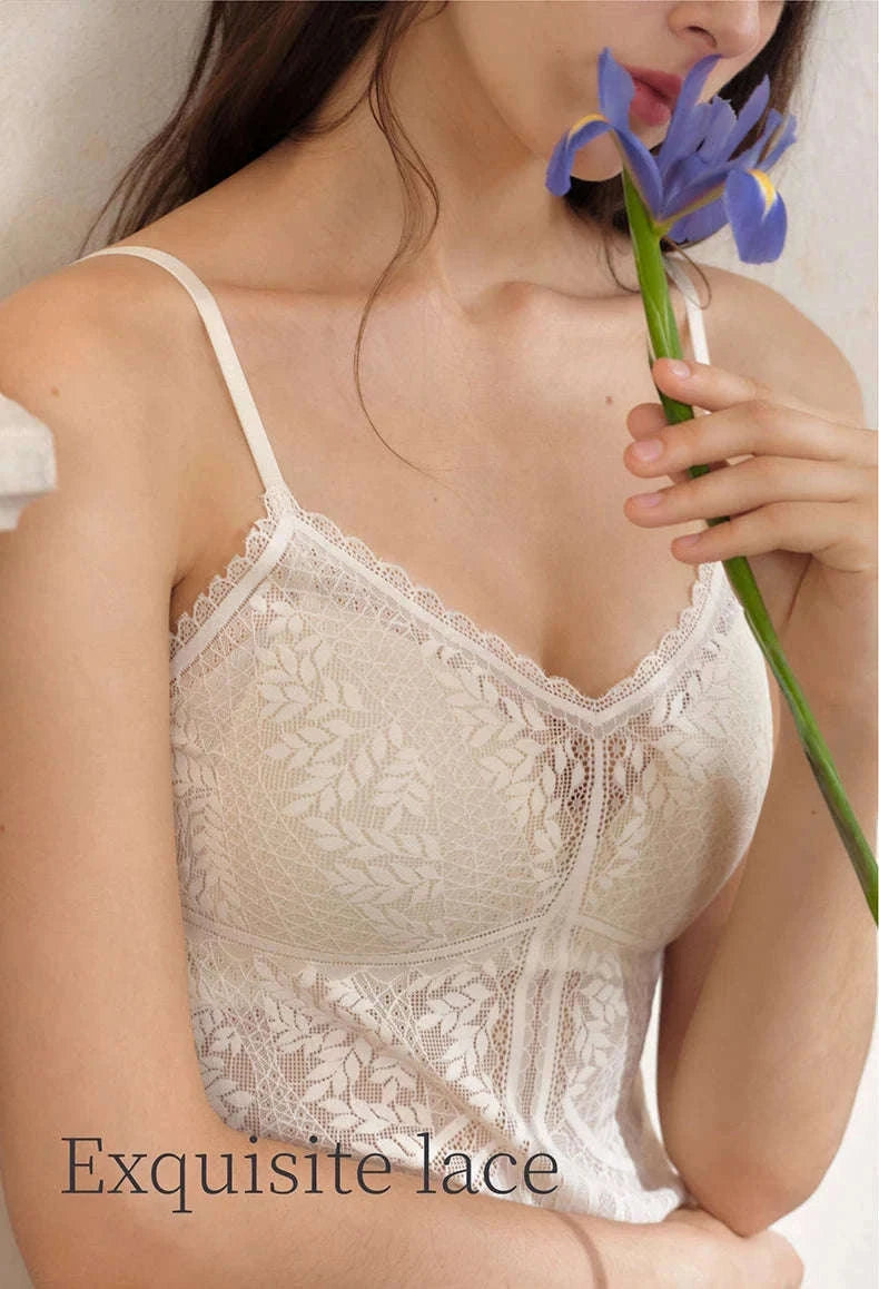 Lace Camisole Tank Top with Stretch Fit and Open Back Style-White / L