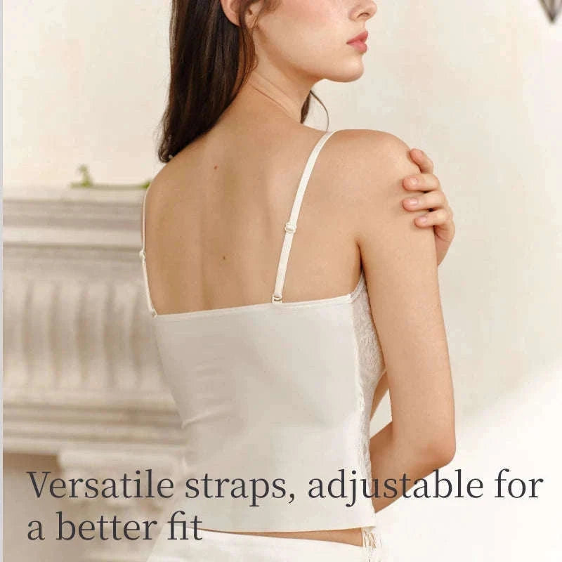 Lace Camisole Tank Top with Stretch Fit and Open Back Style-White / L